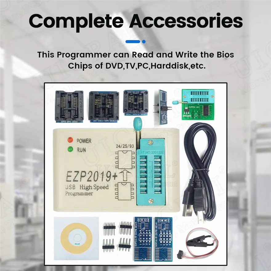 USB Programmer High Speed SPI USB 2.0 for 24 25 93 EEPROM 25 Flash BIOS Chip with SOP Socket Clip Burner Kit EZP2019