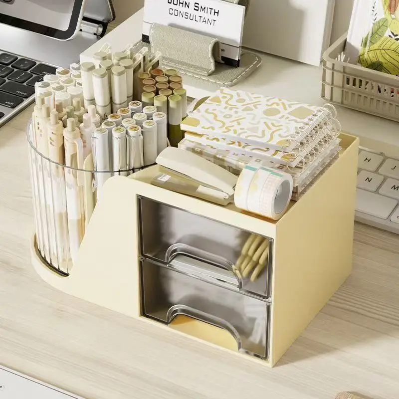 360 Degree Rotating Desk Pencil Holder Multi Function Stationery Organizer Pen Storage Office Accessories Boxes Plastic Drawer