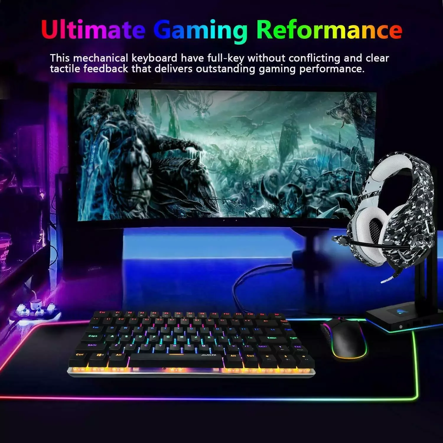 AK33 Gaming Keyboard and Mouse Combo, 82 Key Backlight Mechanical Gaming Keyboard,65G Lightweight Honeycomb Mouse