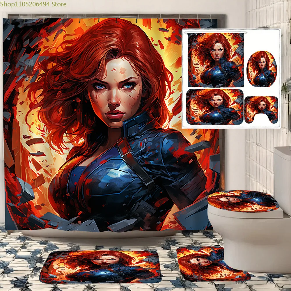 マーベル-スパイダーマン-ウェブスリンガー-4ピース-シャワーカーテン-バスセット-防水ポリエステル、防カビ、漫画ヒーローの装飾、子供部屋用-​