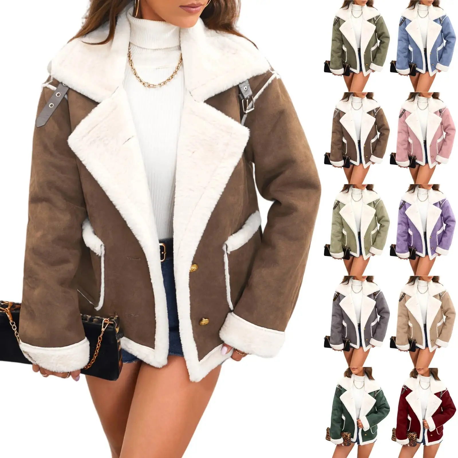 Women Winter Plush Jackets Simple Casual Lapel Coat With Button Pocket Female Elegant Fashion Temperament Cozy Comfort Coats