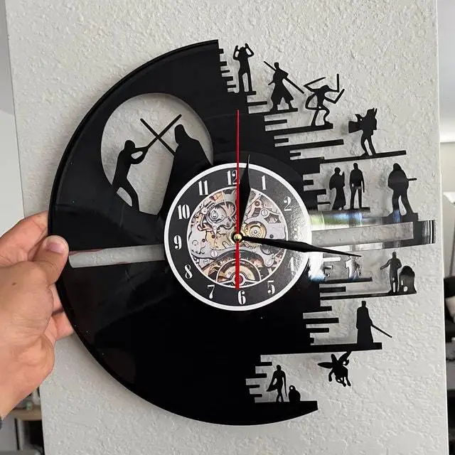 Wars between Stars Series Vinyl Record Wall Clock Creative Retro 16 Colors LED Clocks Home Living Bed Room Decoration