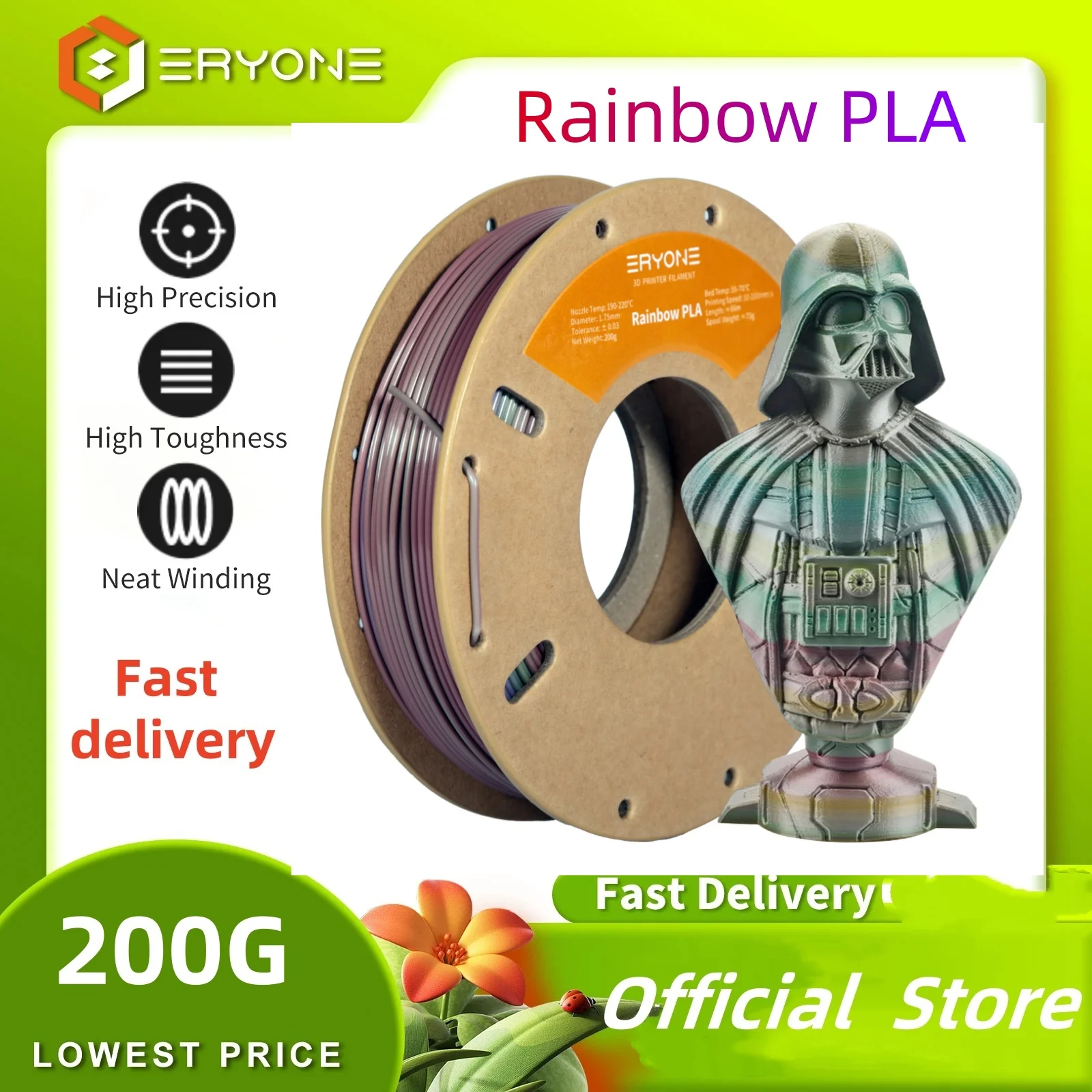 

Eryone 200G Rainbow PLA Premium Filament 3D Print,Multicolor,200g rainbow pla filament,Steampunk lagoon low price big sale