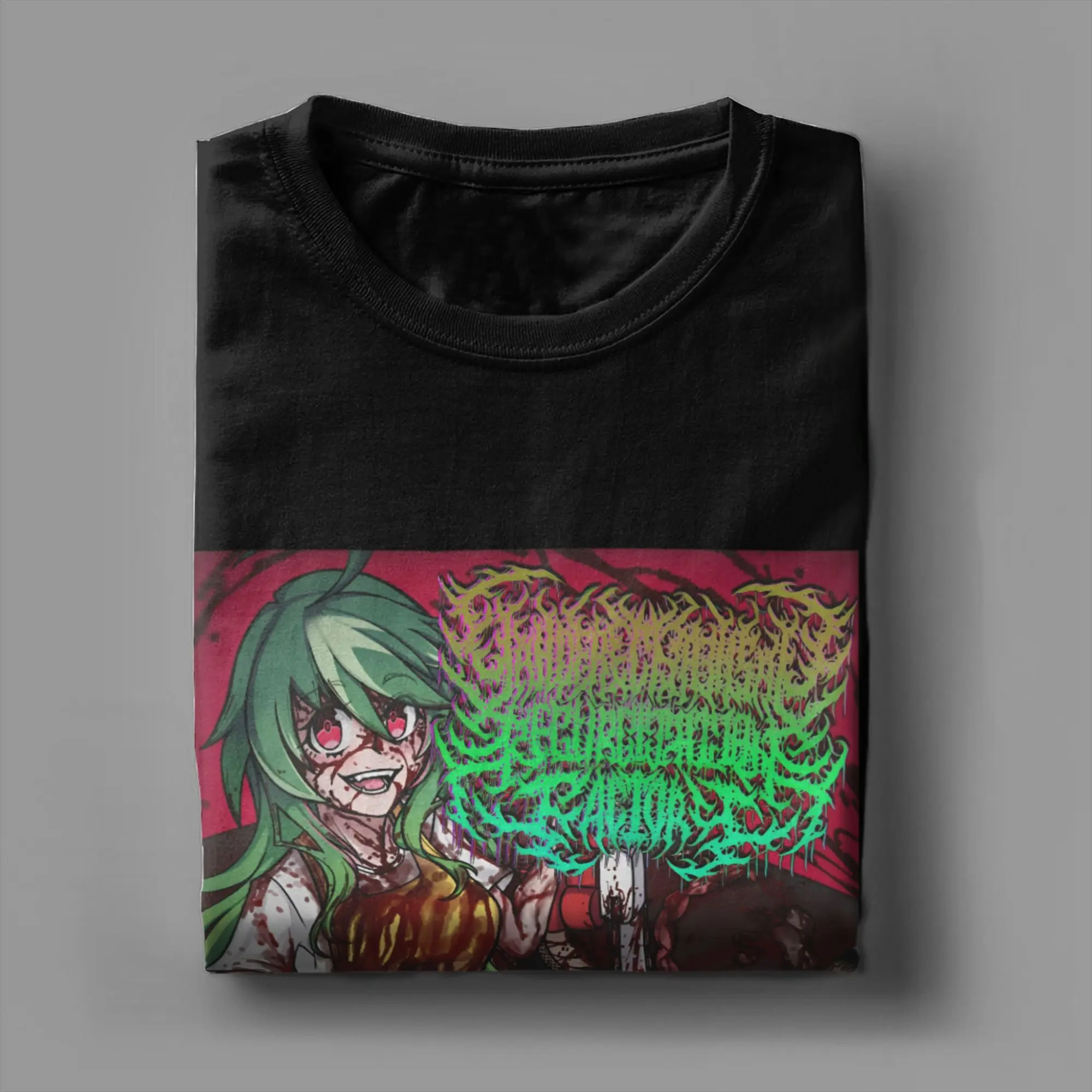 Yandere مصنع المنشار بالمنشار صلصة الذهب الأسود الظلام روك أنيمي البعد الثاني تي شيرت الموسيقى تي شيرت التي شيرت القطن تيز