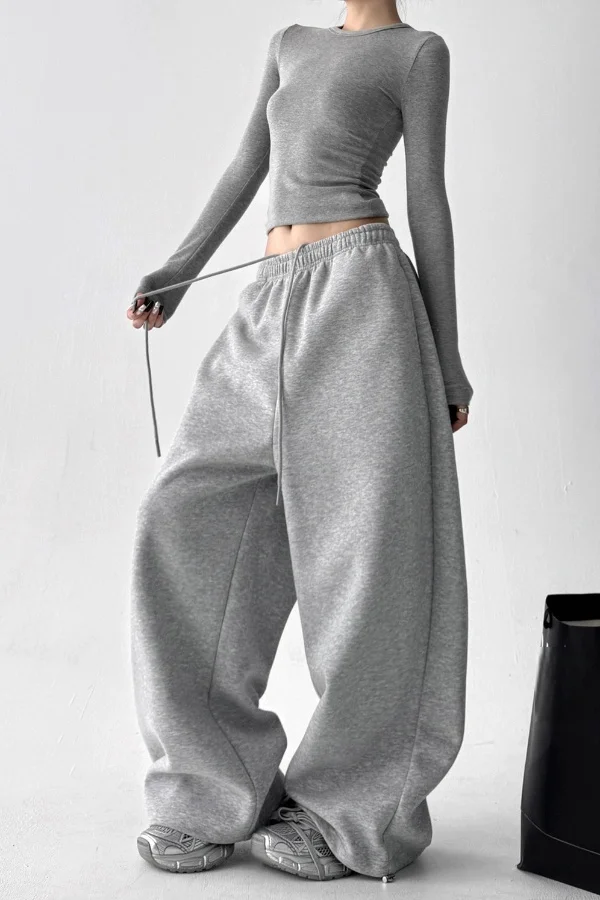 New 2027 Casual Wide Leg Pants Solid Color Long Length Pocket Details Suitable for Autumn and Winter