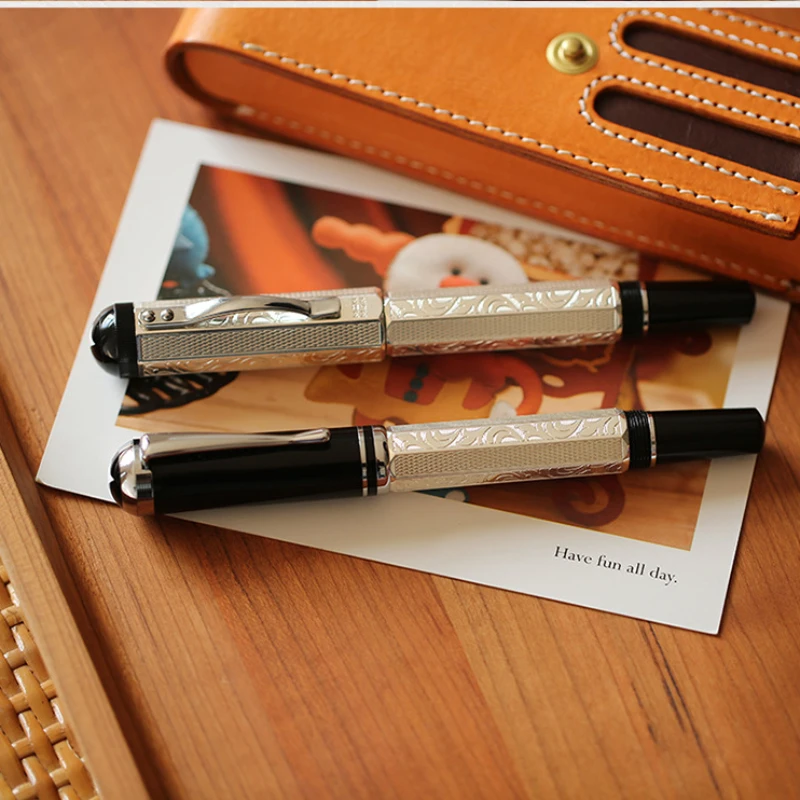 MAJOHN P138 Silver Plating Classical Fountain Pen F 0.38mm/0.5mm Nib Calligraphy Pen Metal Elegante Student Office Writing Gifts