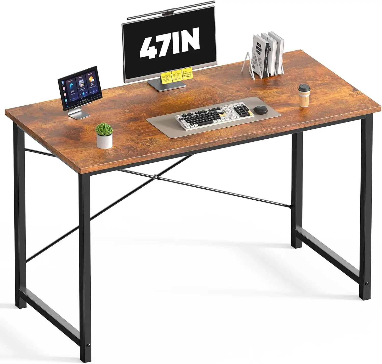 47-Inch Modern Computer Desk for Home Office, Sturdy X-Brace Design with Wood Finish, Easy Assembly