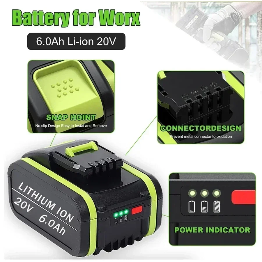 

Suitable for WORX's brand new genuine electric tool battery WA3578 20V 6.0AH lithium-ion high-capacity battery