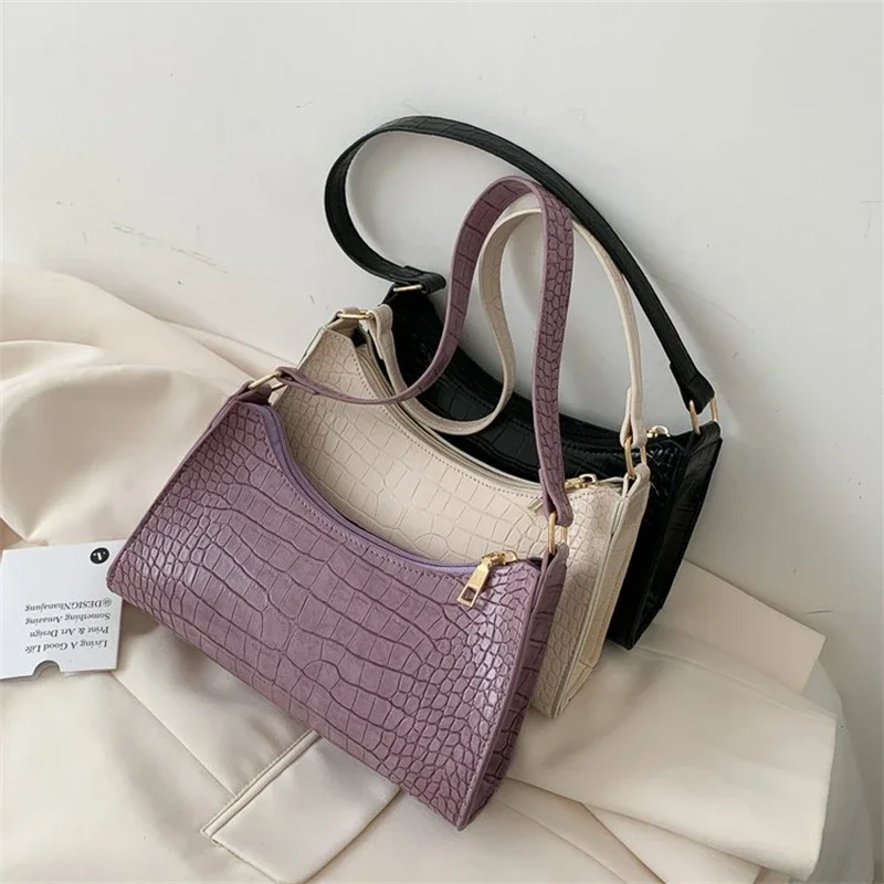 

Bolso de compras exquisito moda para mujer, bolsos hombro Retro informales, bolso mano cadena Color sólido cuero PU para mujer