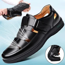 2024 Summer Hollow Leather Shoes Men's Casual Sandals Breathable Hole Shoes Sandals Men Shoes  Sandals