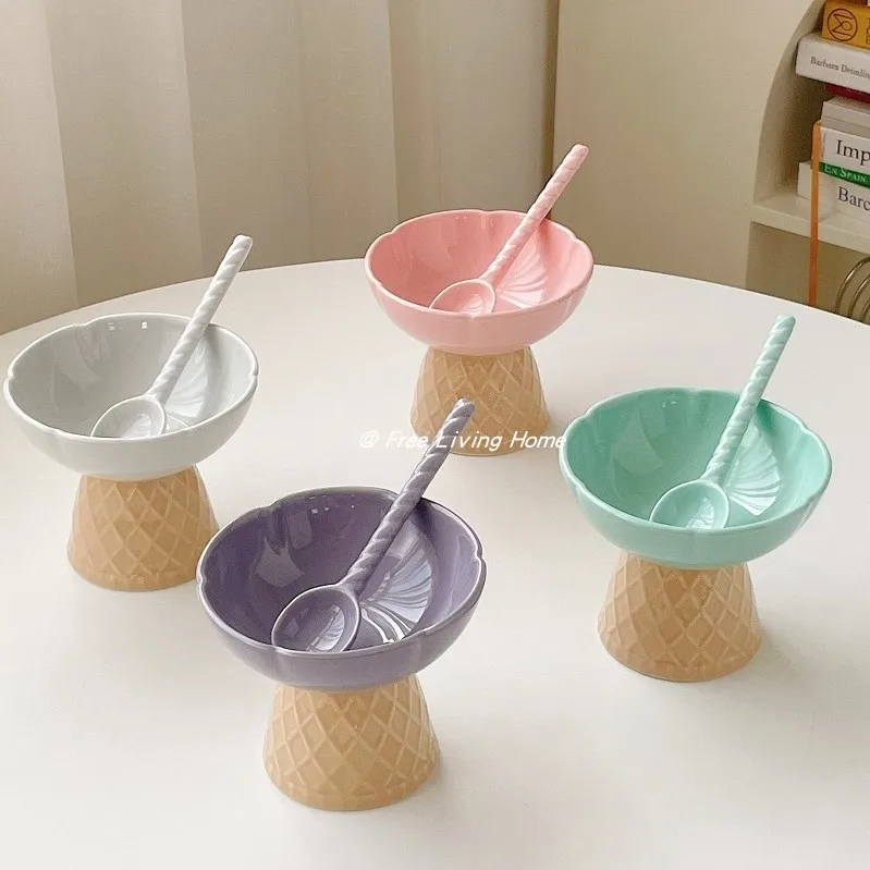 Small Fresh Ceramic Ice Cream Goblet Creative Macaron Dessert Bowl Ice Cream Bowl  Ice Bowl, Holiday Gift