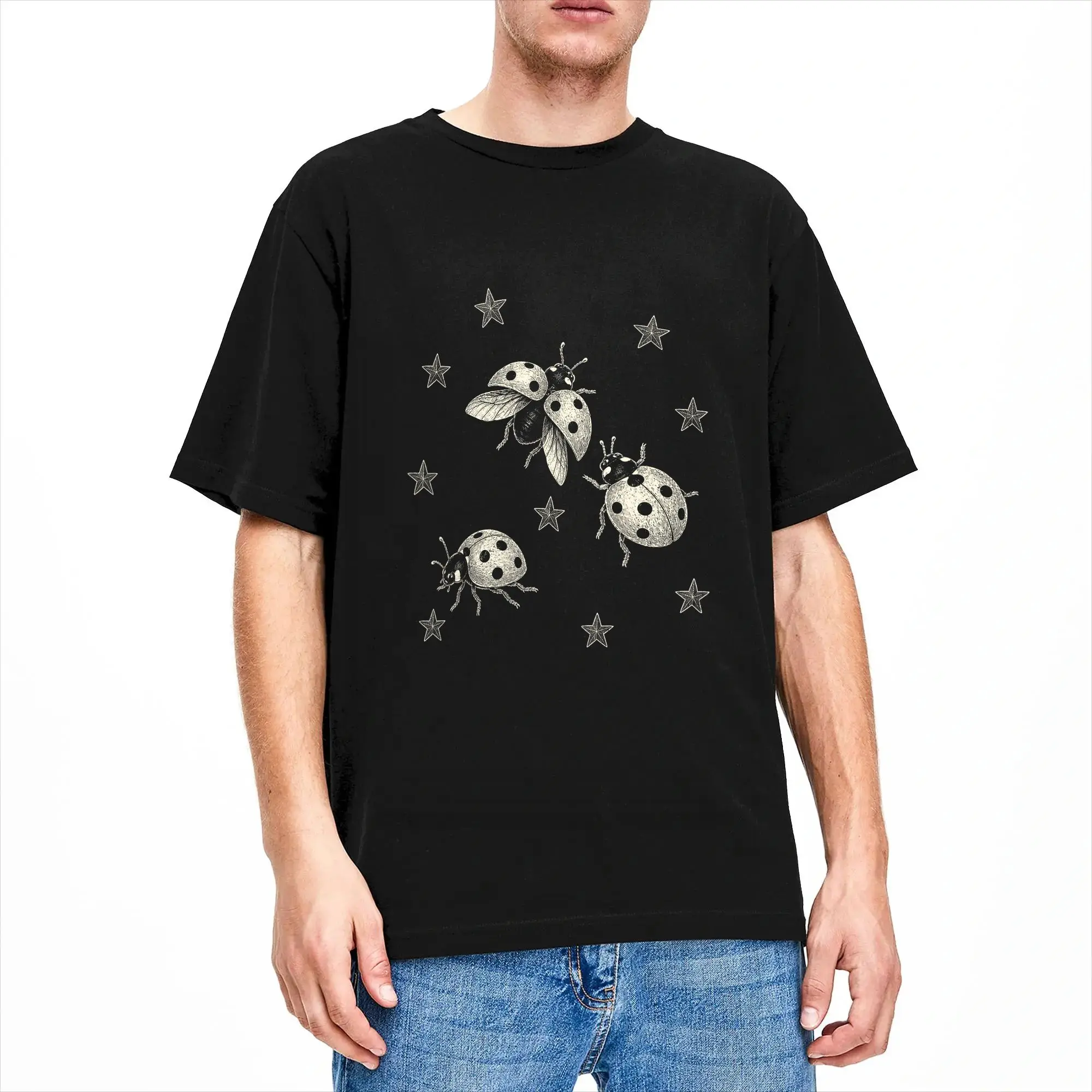 Men Vintage Ladybug Star Dots T Shirts  Cotton Clothes Humorous Short Sleeve Crew Neck Tee Shirt Adult T-Shirts
