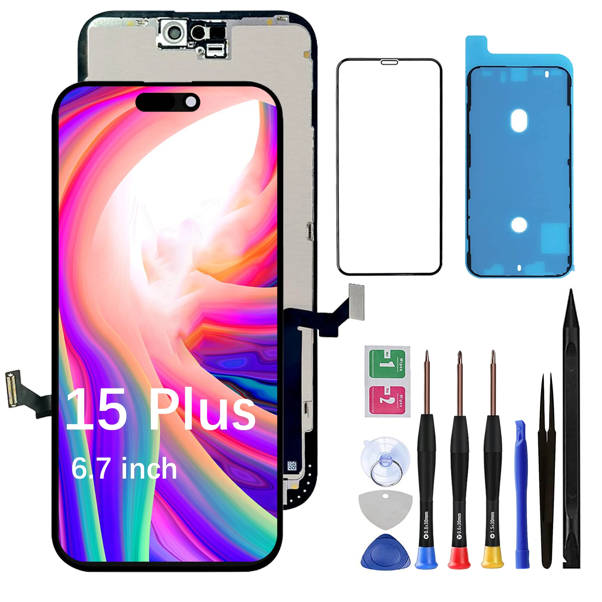 Screen Replacement for iPhone 15 Plus 6.7-inch LCD Touchscreen with Replaceable IC, Tools Included