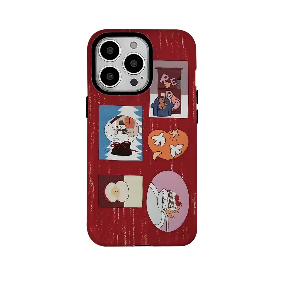 

Personalized Snowman Illustration Red Cartoon Case For IPHONE 16 ProMax 15 14 13 12 11 PRO XR Acrylic TPU Two in one Phone Cases