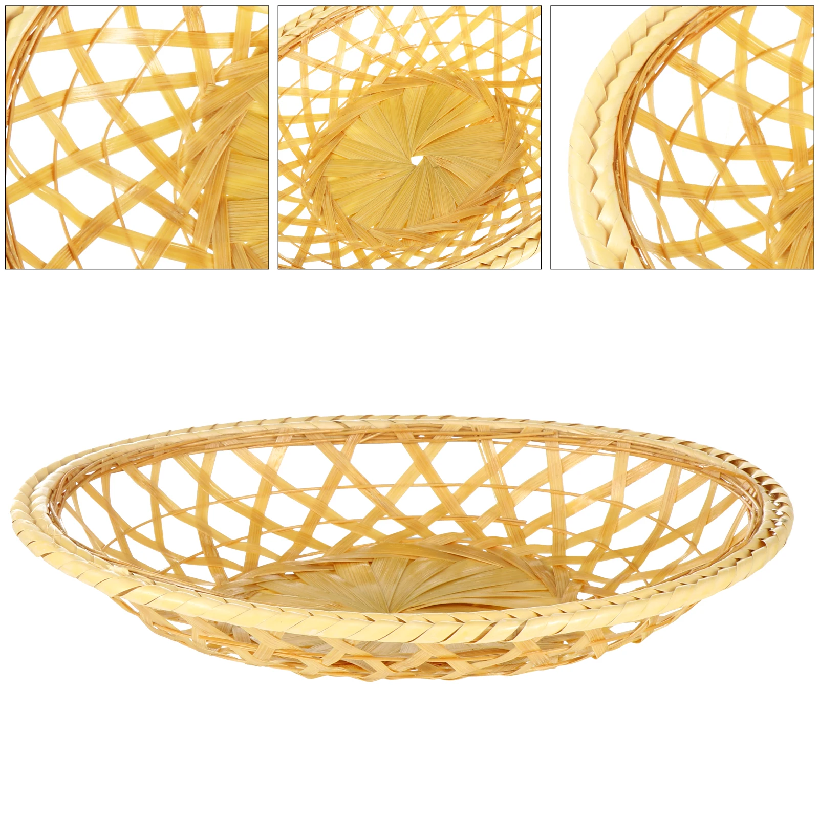 

1pc Bamboo Basket Handwoven Eco Friendly Storage Organizer Retro Home Decor Fruit Bread Container No Burrs