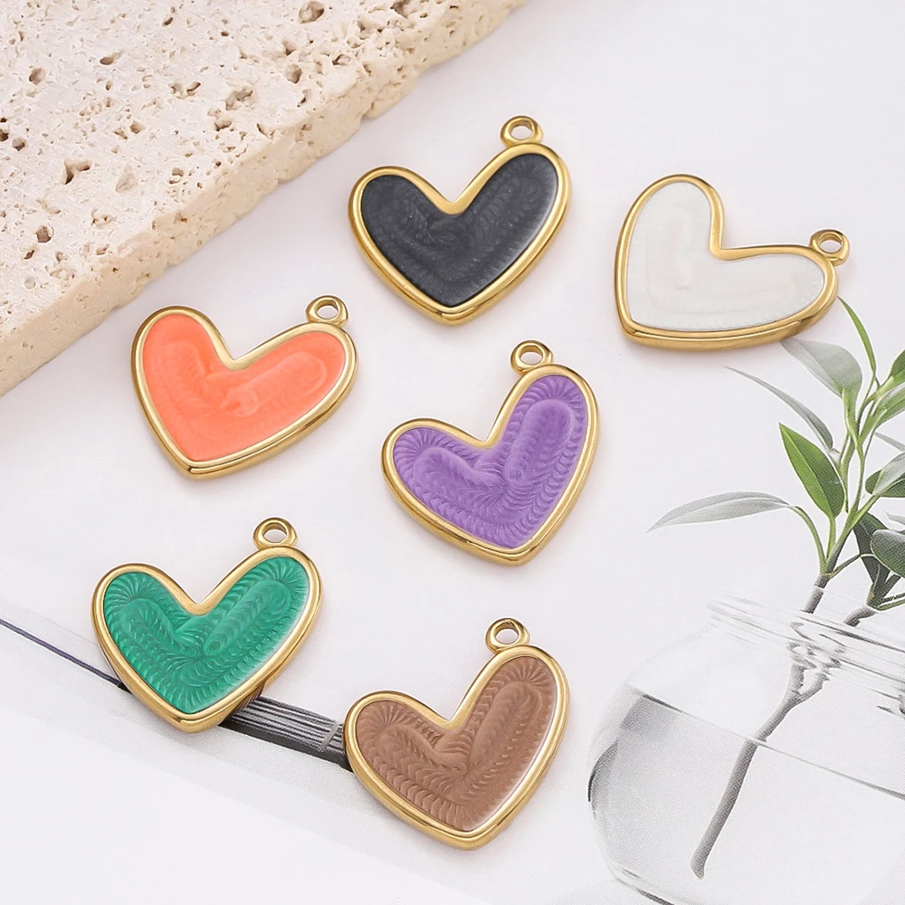 

2Piece/Pack Stainless Steel Colorful Enamel Heart Charms for DIY Necklace Bracelet Earrings Trendy Jewelry Making Findings