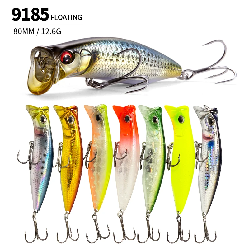 

80mm 12.5g Top Water Popper Lure Floating Surface Artificial Baits Sea Saltwater Wobblers For Pike Bass Pesca Fishing Supplies
