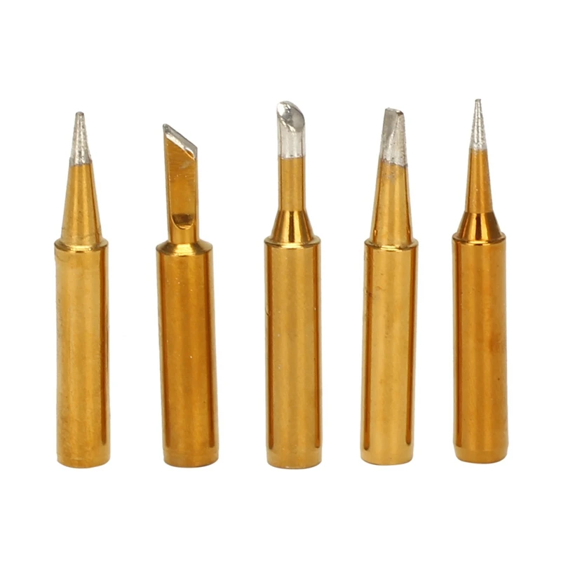 HOT SALE 5Pcs Horseshoe Type, Common Tip Type,Knife Type Straight Extra-Sharp Soldering Iron Tips For 936 Soldering Station -Gol