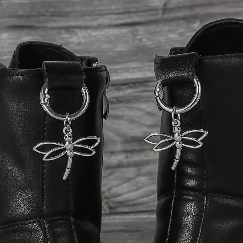 2Pcs Gothic Hollowed Out Dragonfly, silver metal detachable shoe pendant accessory, suitable for all kinds of boots