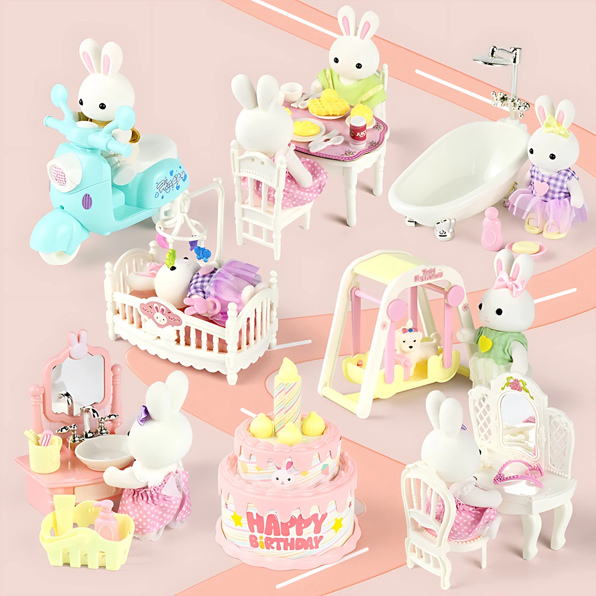 Little Rabbit Dress Girl Cute Simulation Scene Toy Playing House Children's Birthday Gift Indoor Parent-child Interaction