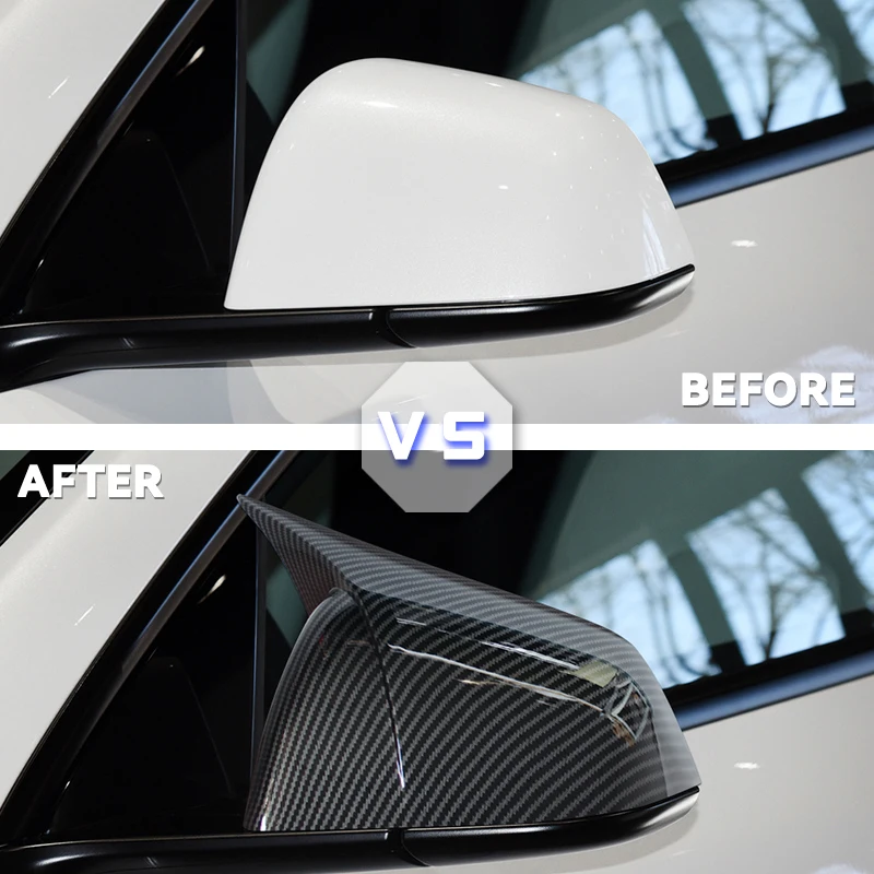 For Tesla Model Y 2019-2023 Car Rearview Mirror Cover Wing Cap Carbon fiber glossy black style 
