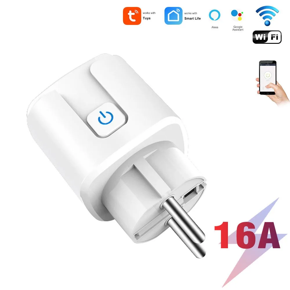 

Tuya wifi Smart socket, European standard plug, 16A, power meter, Alexa voice, remote control via mobile phone