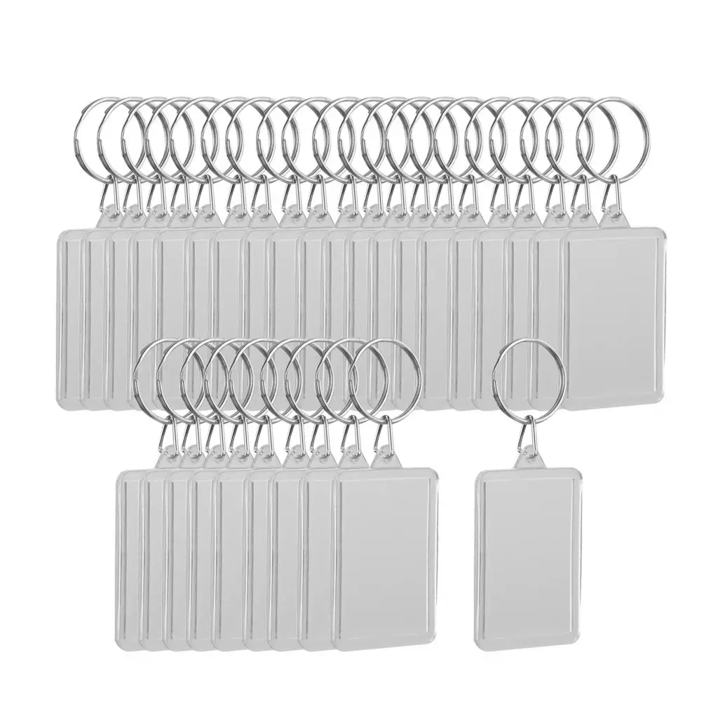 30PC Clear Acrylic Keychain Ring Blank Photo Frame Insert Rectangle Shape Id Photo Keyring for Personal Gifts