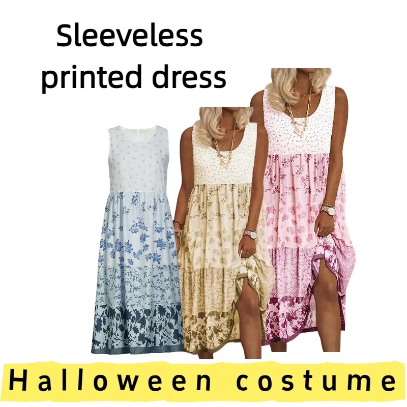 

European American Women's Sleeveless Printed Dress for Daily Wear Casual Outings Beach Trips Evening Gatherings and Special