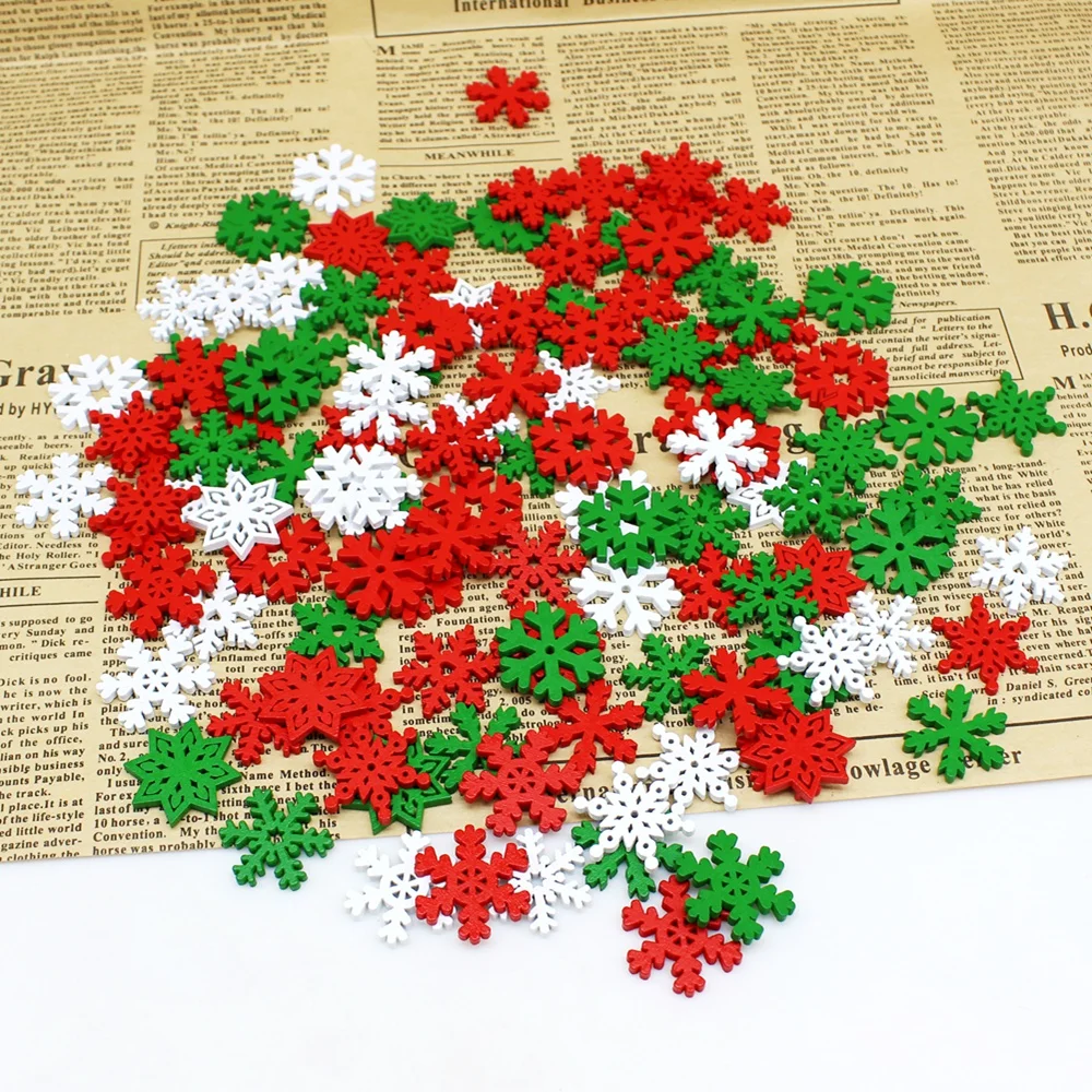 50/100 sztuk/partia przyciski śnieżynka Xmas snowflake Wood chip Handmade Craft łatki 25mm Handmade dekoracyjne boże narodzenie przycisk