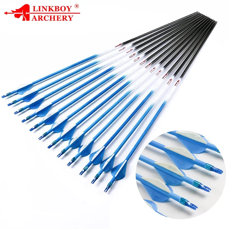 

Linkboy Archery 100% Carbon Arrows ID6.2MM Spine 340 2inch Plastic Vanes 75gr Tips Compound Traditional Bow Shooting 12pcs