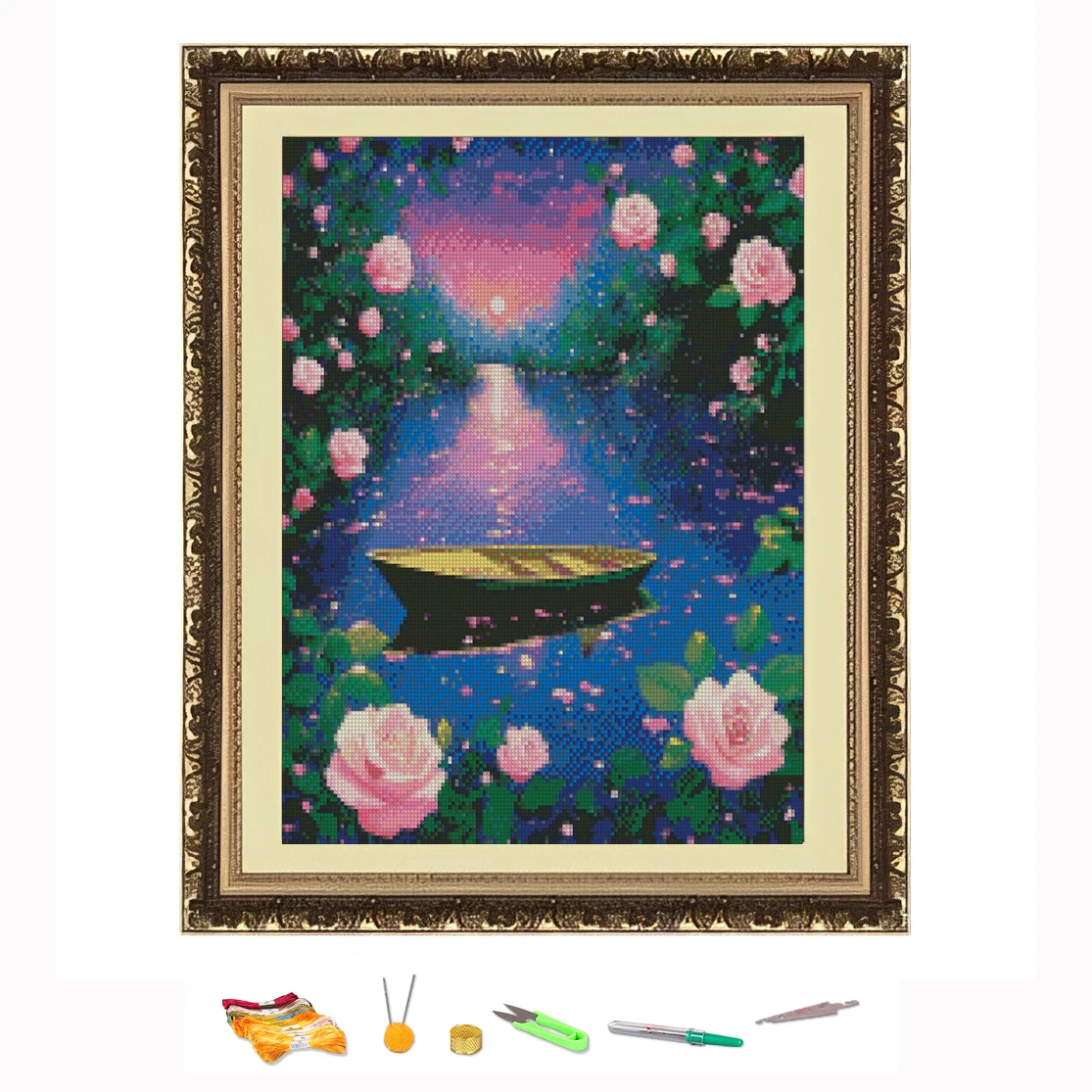 Cross Stitch Embroidery The Boat In The Moonlight Landscape Thread Drawing DIY Needlework Kit Decorate Printed on Canvas 11CT