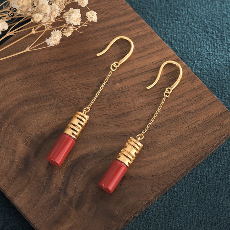 Bloggers Recomendar Chinese Elment Drop Earrings The Palace Style Retro Copper Gold-plated Imitation Jade Ear-Hook Acessórios