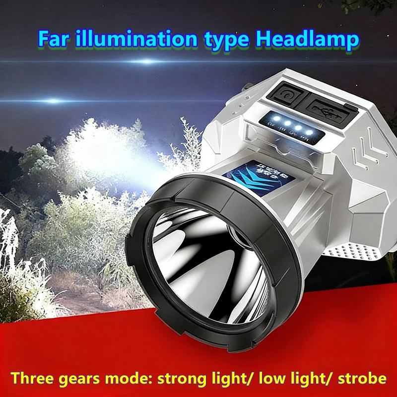 Powerful LED Headlamp TYPE-C Rechargeable Headlights Night Working Emergency Light Outdoor Camping Head Flashlight Fishing Lamp