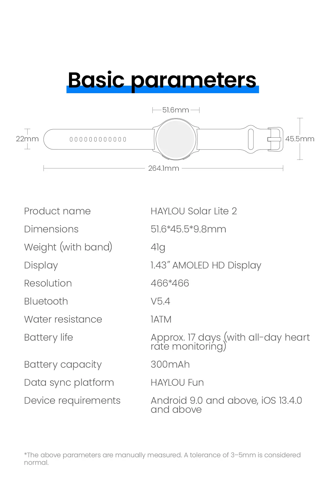HAYLOU Solar Lite 2 Smartwatch 1,43'' AMOLED-Display 24h Gesundheitsüberwachung 150+ Sportmodi Sprachanrufe Smartwatch 1ATM – Detail 20