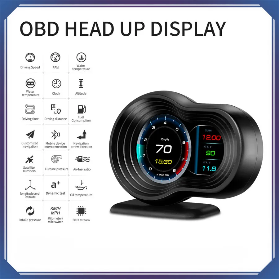 

OBD2/GPS Dual System HUD Navigation Display Car ECU Computer OBD2 Speedometer Voltage Fuel Consumption RPM Gauge Turb test