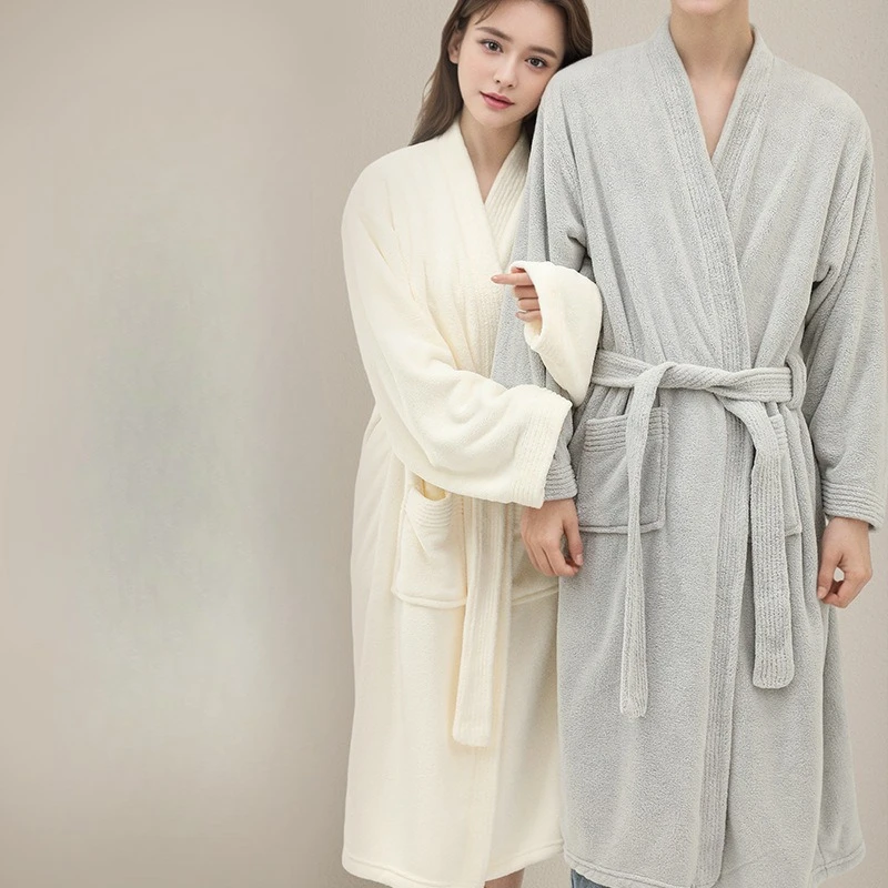Cloud Velvet Adult Women's Bathrobe Model 10A Antibacterial Highly Absorbent Quick-Drying, Unisex Bathrobe Long-Sleeve
