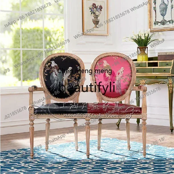 

D178 American neoclassical double back chair, European solid wood double sofa chair, solid wood double chair
