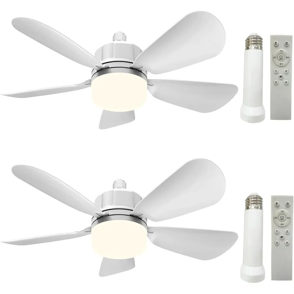 

2 packs of socket fan lights with remote control, screw in ceiling fan with adjustable light, 3 colors 3000K-6500K