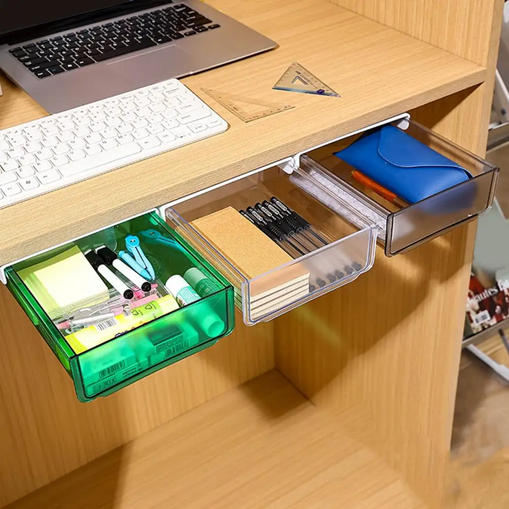 1 Set Drawer Storage Box Convenient Strong Load-bearing under Desk Storage Box Attachable Slide-out Drawer Table Supply