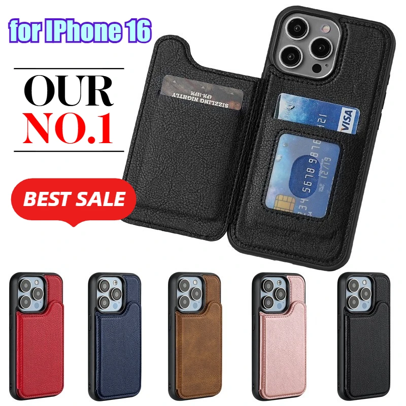 Leather Case for IPhone 16 with Card Slot Flip Cover Card-holding Phone Case Tective Cover