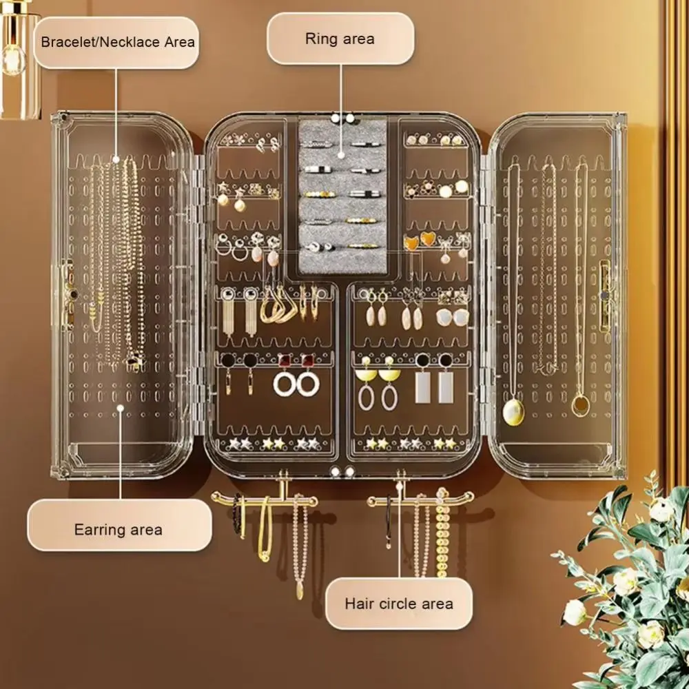 Transparent Visible Jewelry Storage Box Dustproof Wall-mounted Jewelry Display Rack Large Capacity No Drilling