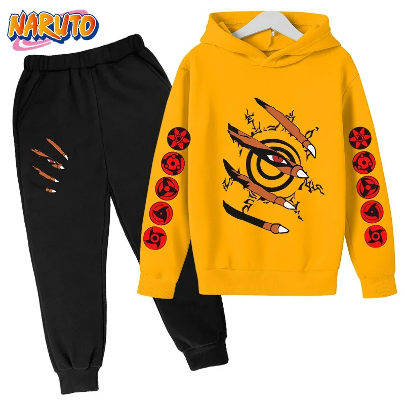 Conjunto de Sudadera con capucha Naruto para niños y niñas, ropa informal con capucha y pantalones, 2 piezas, novedad de 2025