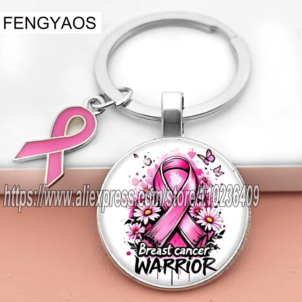 Breast Cancer Awareness Keychains for Women Pink Ribbon Key Chains Public Welfare Inspirational Gift