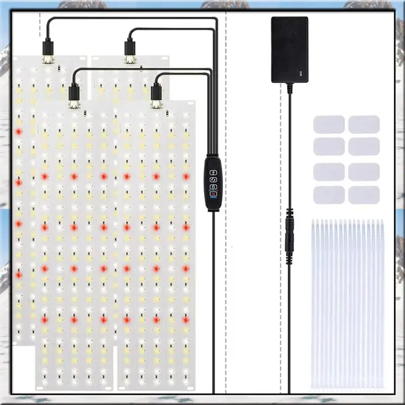 

Инновационный комплект из 4 светодиодных панелей для выращивания растений, ультратонкий, с полным спектром, регулируемой яркостью и таймером, для установки под шкафом