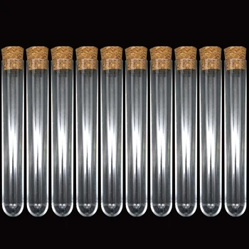 16*100mm laboratuvar şeffaf plastik Test tüpü mantar kap ile 12ML kapasiteli Test tüpü yumuşak stoper ile