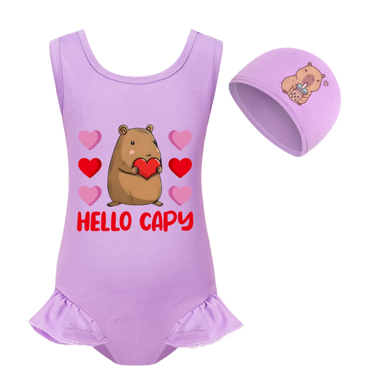 HELLO Capybara Swiming Suit Kids Cartoon Capibala Swimsuit Baby Girls Ruffle Bathing Suits Children Summer One Piece Swimwear