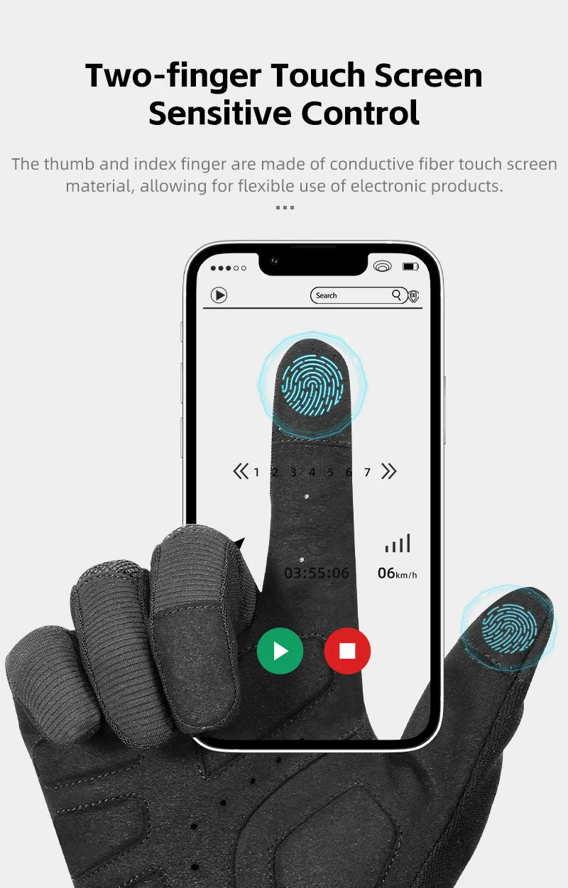WEST BIKING Fahrradhandschuhe für Herren, atmungsaktiv, mit SBR-Polsterung, stoßdämpfend, mit Touchscreen-Funktion, für Rennrad, Mountainbike, für alle Jahreszeiten, Sport, mit vollen Fingern. – Detail 6
