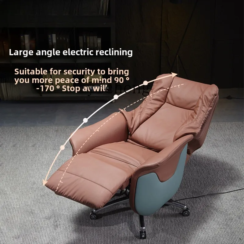 

TQH reclining electric high-end comfortable leather boss chair home study double motor office cowhide president seat chair