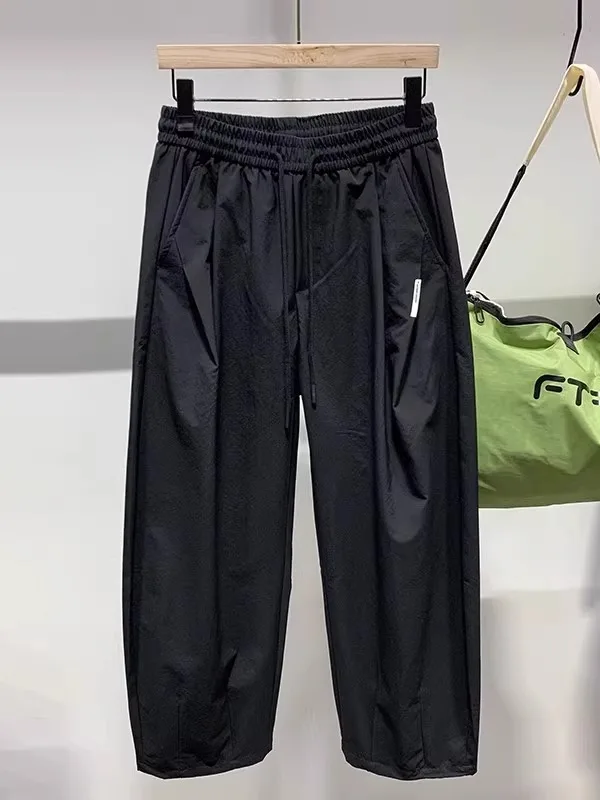 

Модные мужские повседневные брюки с эластичным поясом, широкими штанинами, прямым кроем, свободного кроя, летние 2025, дышащие, из полиэстера, молодежные