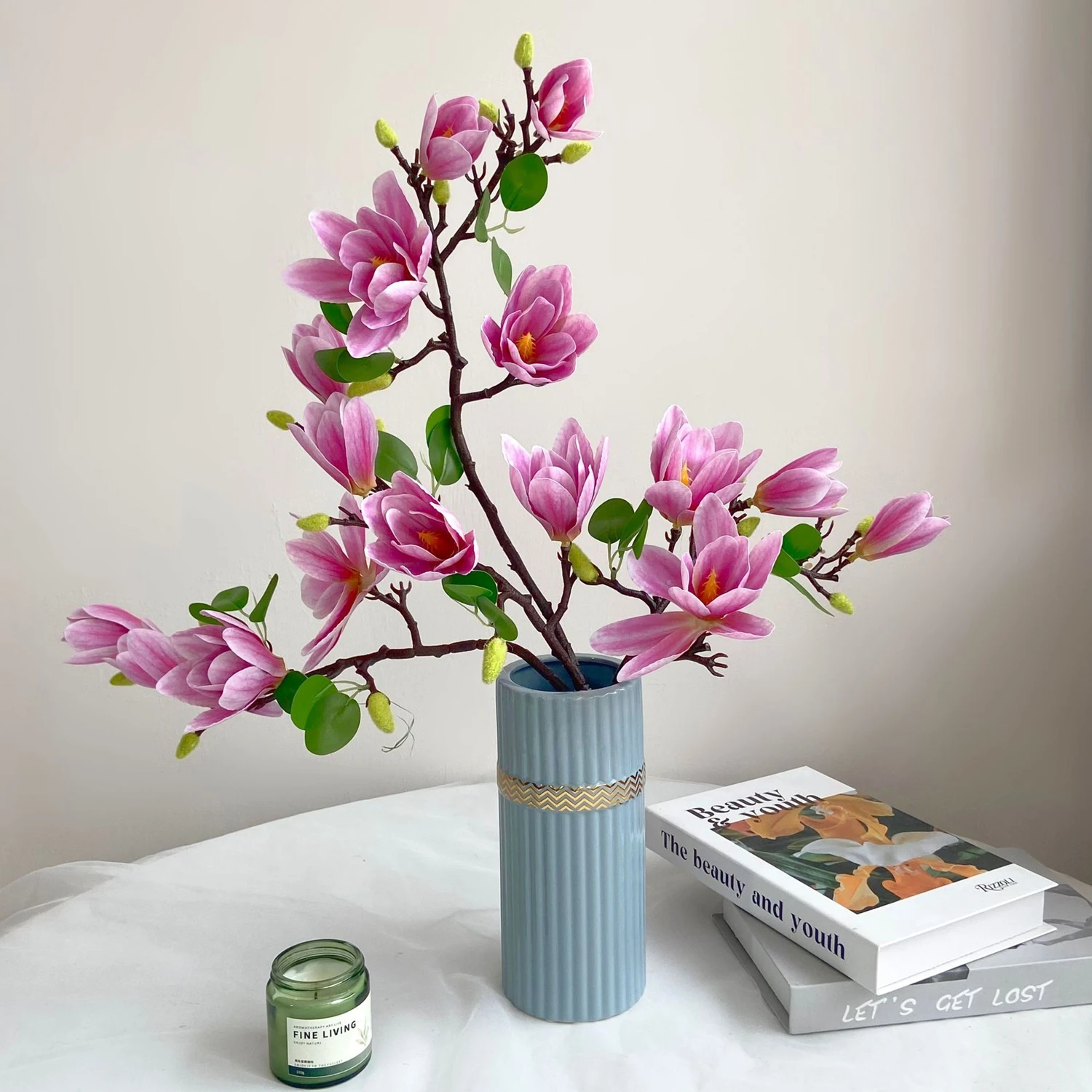 1/4PCS Künstliche Seide Magnolia Blumen Hause Outdoor Garten Vase Fensterbank Hochzeit Braut Festival Outdoor Tisch Dekoration Geschenk